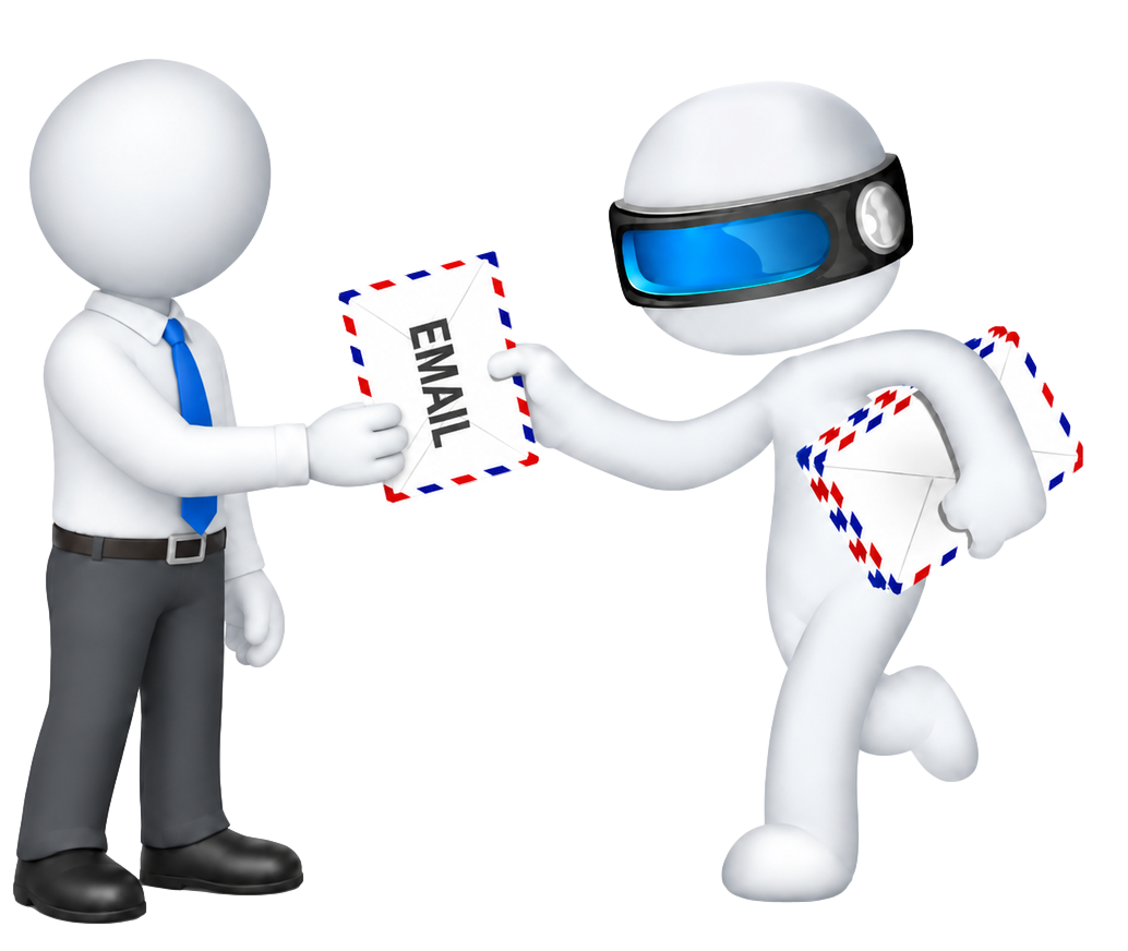 Email delivery character handing an email envelope to a person