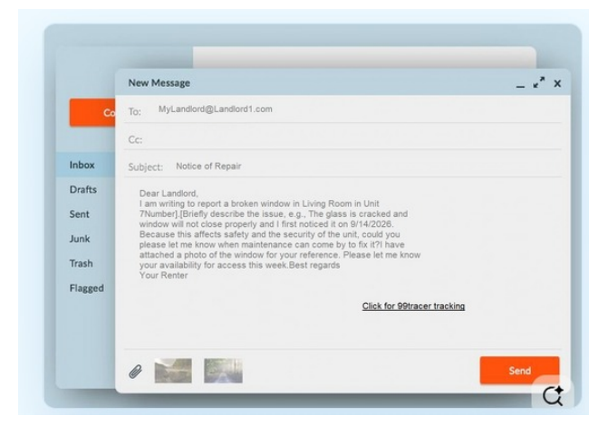 Personal email being prepared with 99tracer tracking